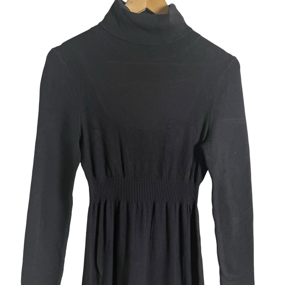 Toccin Black Ribbed Turtleneck Long Sleeve Midi Sweater Dress Size Medium - Picture 7 of 13